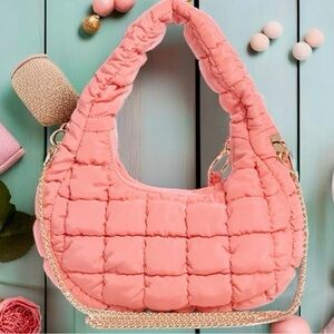 New! Urban Expressions Coral Pink Nylon Quilted Hobo Bag (NWT)